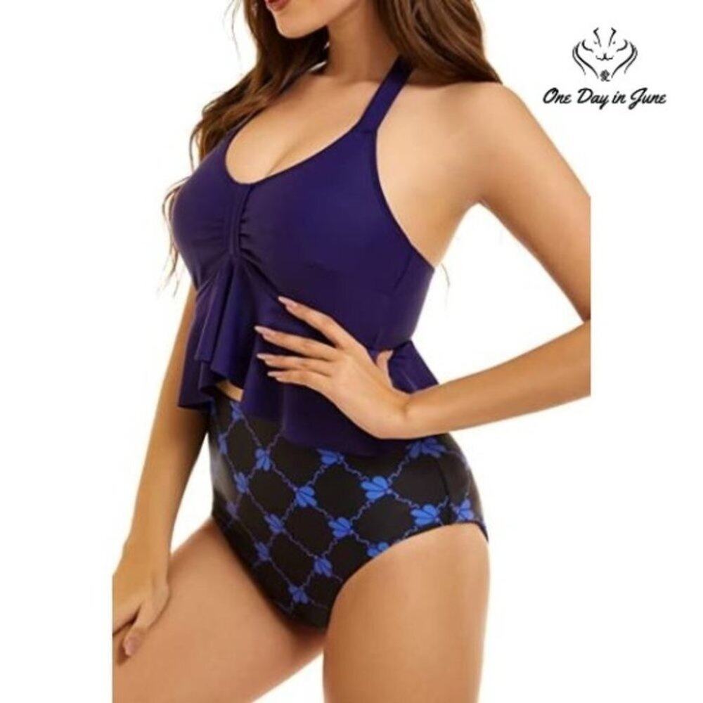 Peddney Halter Ruffle Bikini Swimsuit Size S
